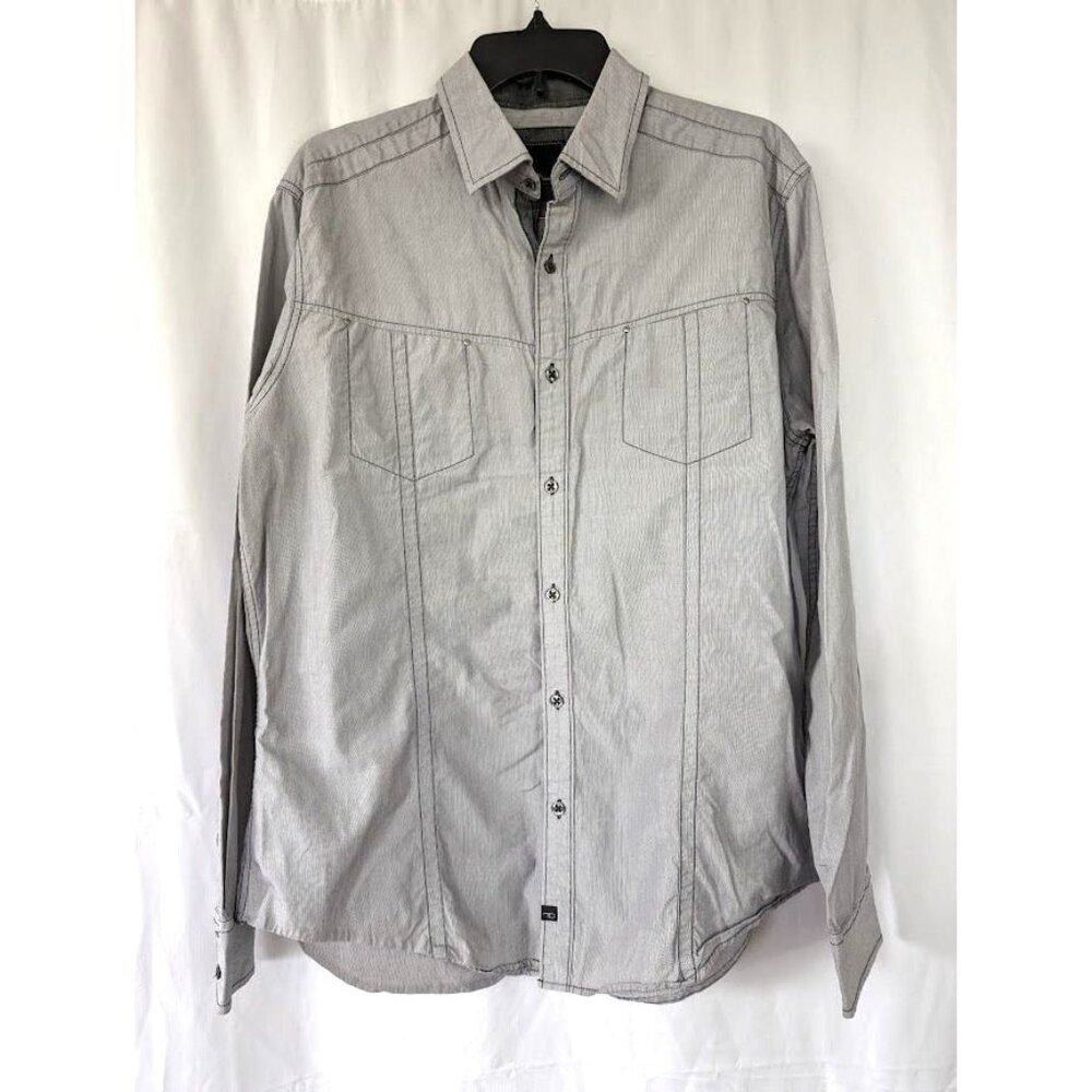 7 Diamonds Shirt Mens Size XL Button Down Long Sleeve Gray Pockets Stripe Casual